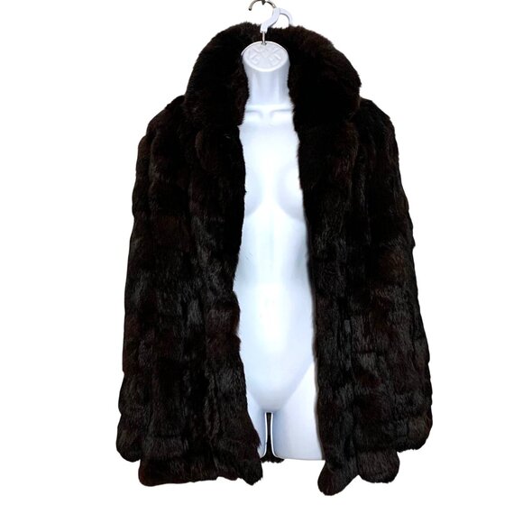 VTG 50s 60s Dark Brown 100% Rabbit Fur Coat Open Front Womens SZ M Pockets EUC - Picture 9 of 10
